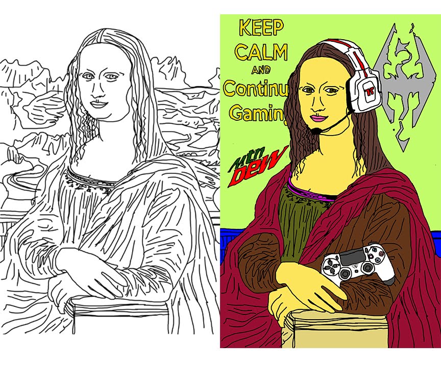 864x720 Mona Lisa Contour Line Drawing - Mona Lisa Line Drawing