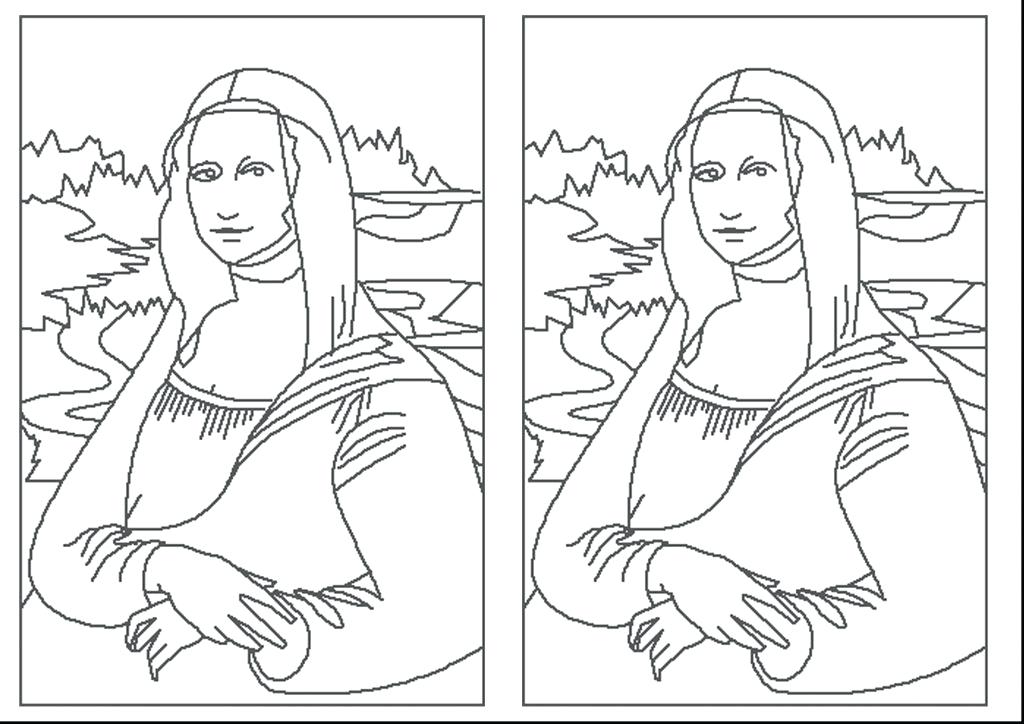 1024x724 Coloring - Mona Lisa Line Drawing