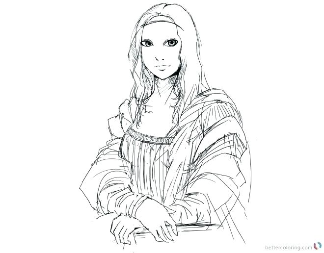 660x516 Coloring - Mona Lisa Line Drawing