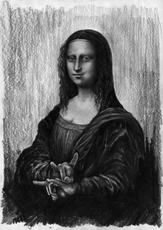 640x900 Mona Lisa With Sign Of The Horns Digital Art - Monalisa Drawing