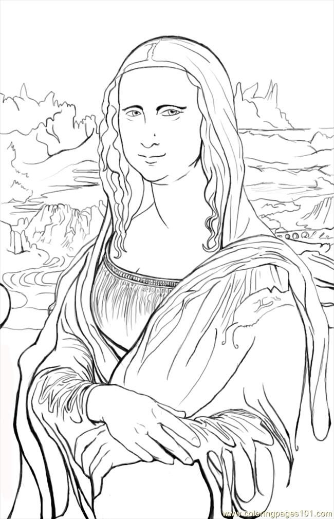 650x1010 Coloring Mona Lisa Coloring Art, Art Handouts, Art Worksheets - Monalisa Drawing