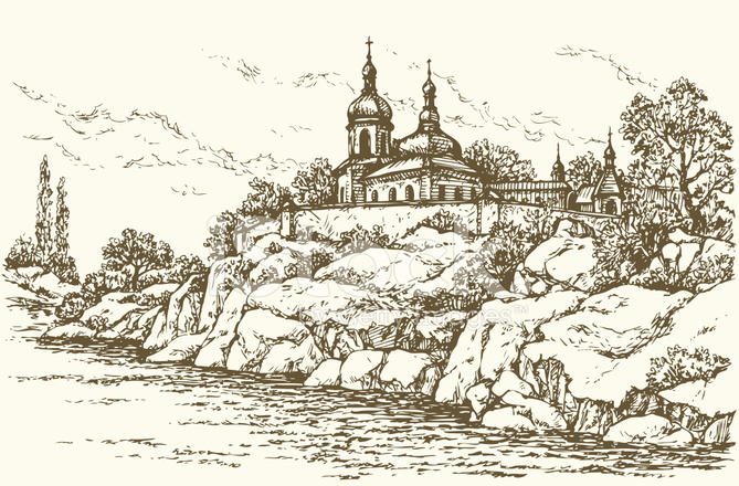 669x440 Monastery On The Vector Drawing Stock Vector - Monastery Drawing