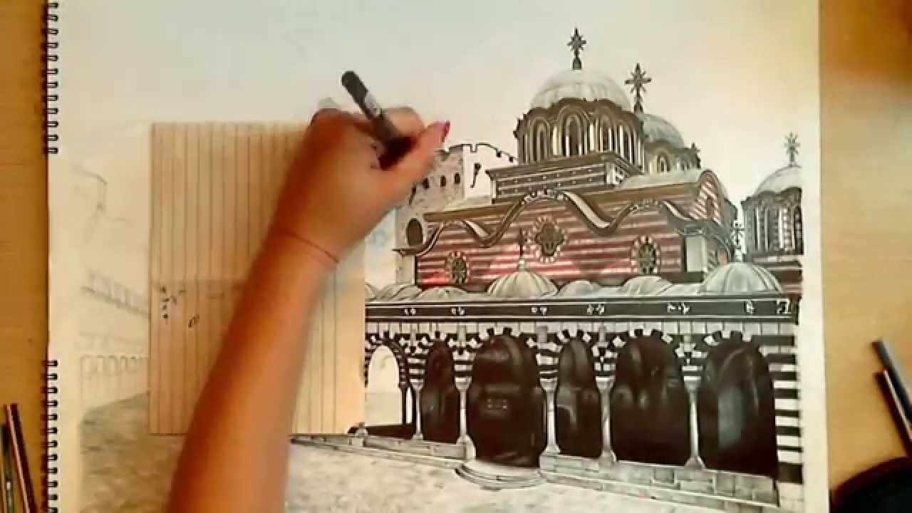 1280x720 realistic drawing with colored pencils the rila monastery - Monastery Drawing