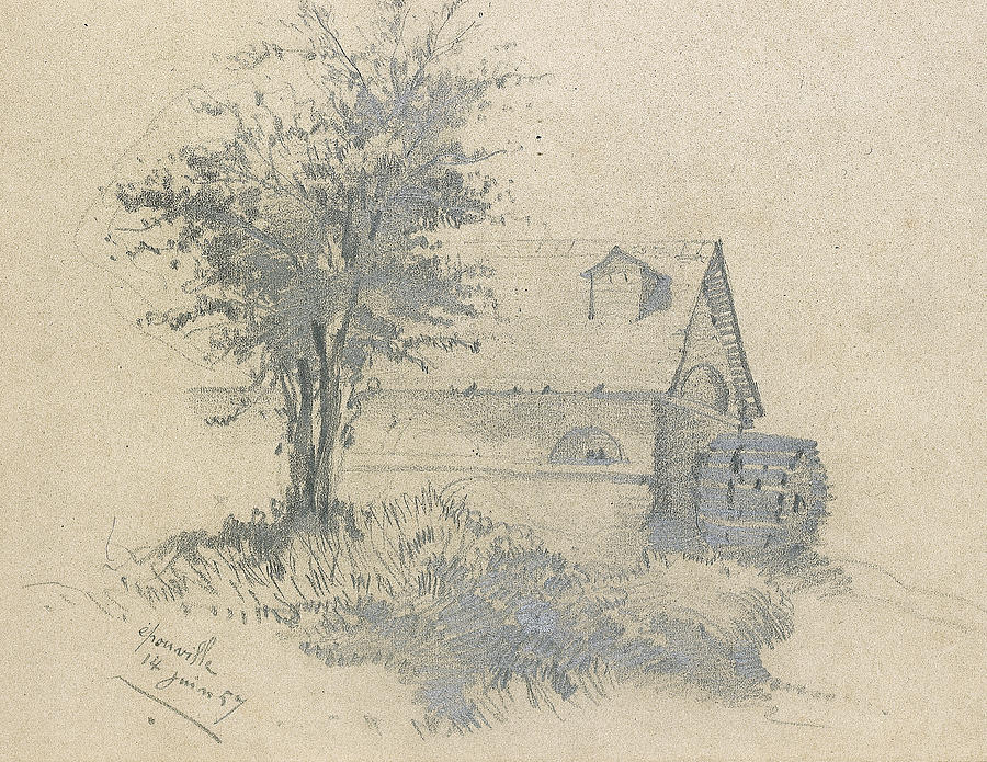 900x695 Moulin On The Lezarde Drawing - Monet Drawings