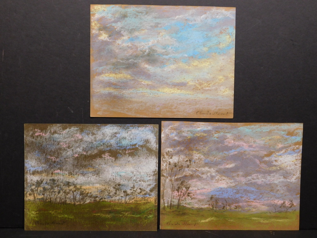 1024x768 Set Of Three Pastel On Brown Paper Drawings - Monet Drawings