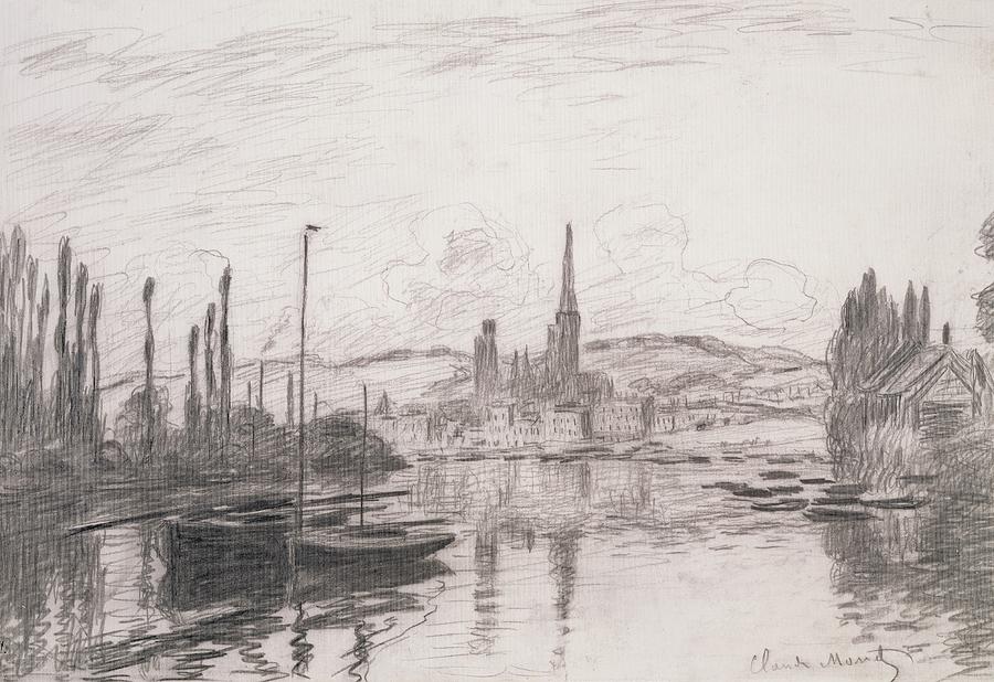 900x618 View Of Rouen Drawing - Monet Drawings