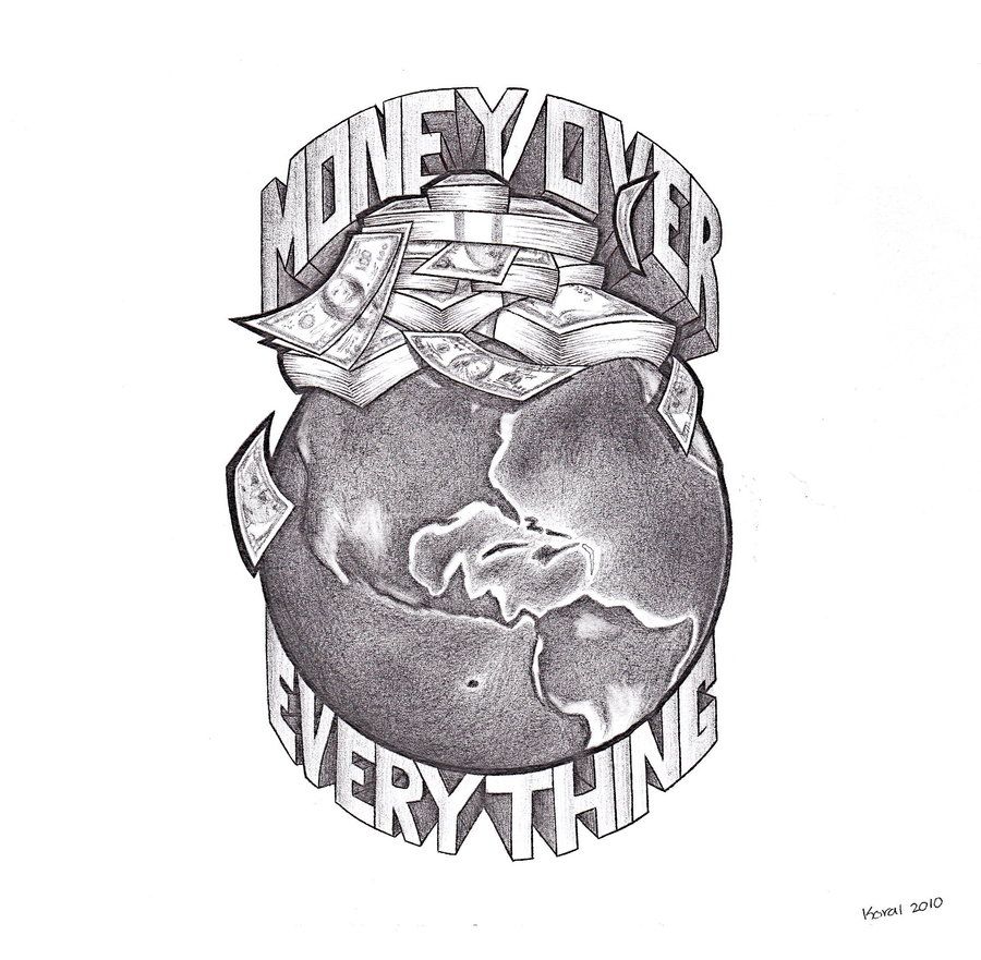 900x881 money over everything - Money Bag Drawing