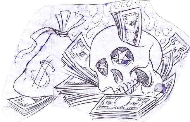 650x419 skull and money - Money Bag Drawing
