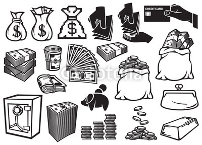 400x288 Money Icons Set - Money Roll Drawing