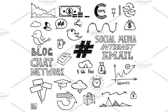 580x387 hand draw social media sign and symbol doodles elements concept - Money Symbol Drawing
