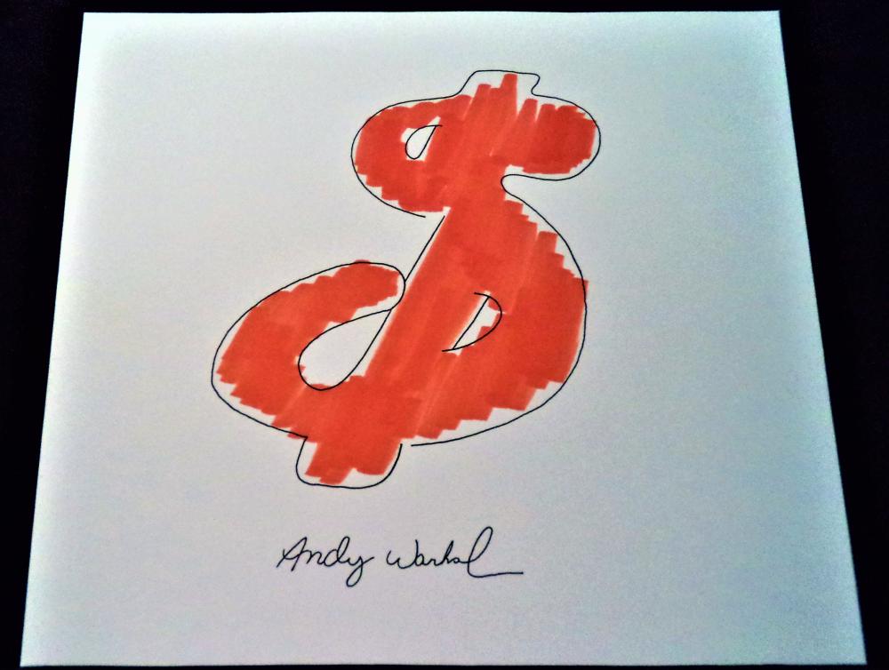 1000x754 signed andy warhol dark orange money symbol ink drawing - Money Symbol Drawing
