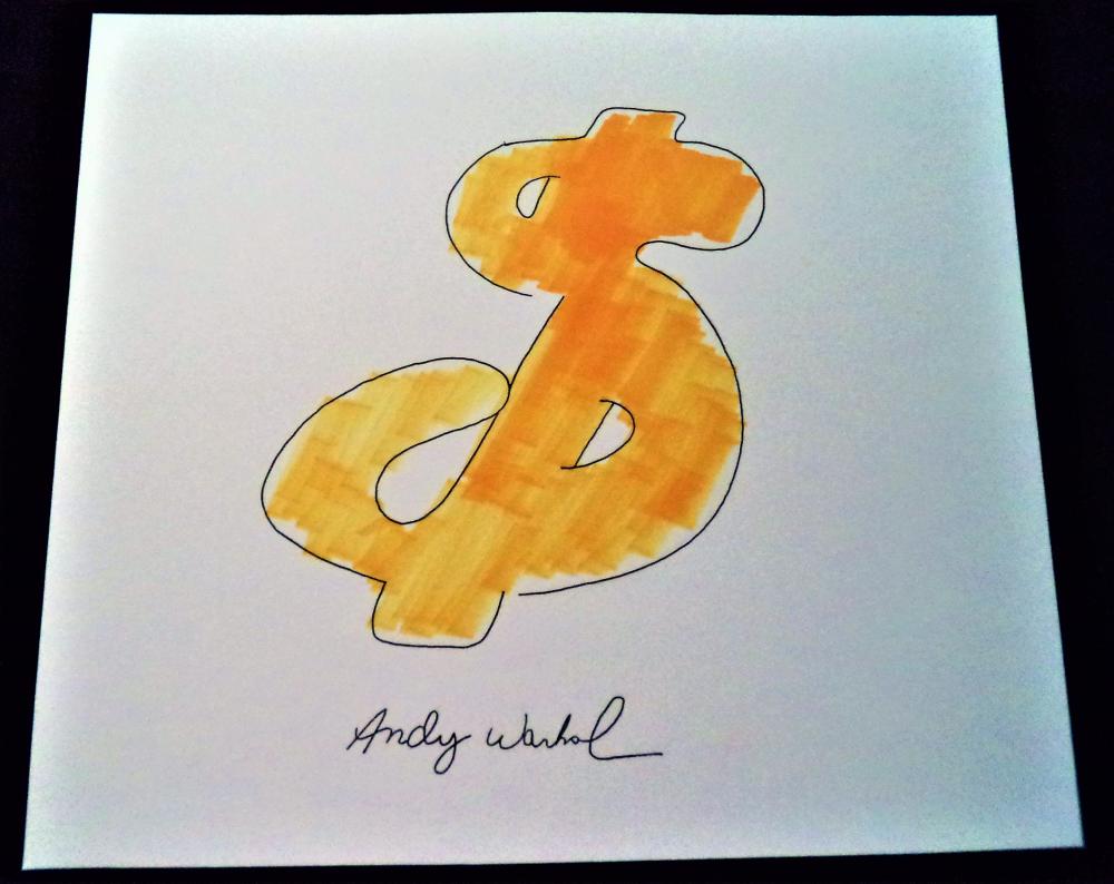 1000x794 signed andy warhol orange money symbol ink drawing - Money Symbol Drawing