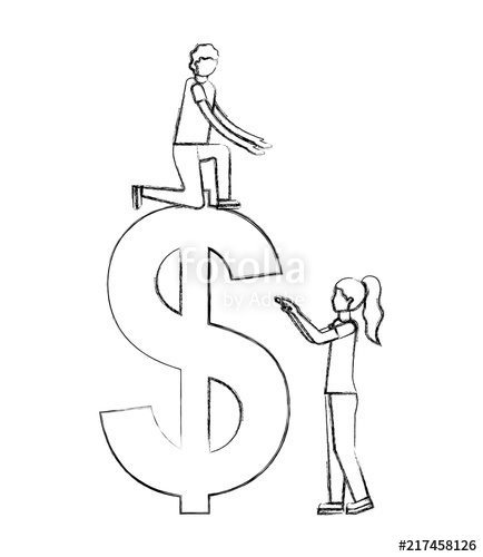 434x500 business man and woman dollar money symbol hand drawing design - Money Symbol Drawing