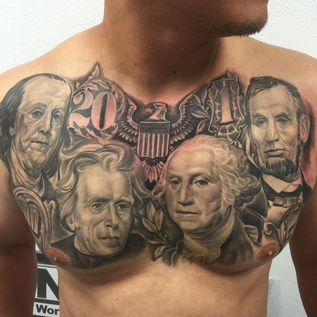 640x640 money presidents tattoo on chest best tattoo ideas gallery - Money Tattoo Drawings