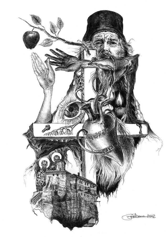 633x900 pray of the meteora's monk drawing - Monk Drawing