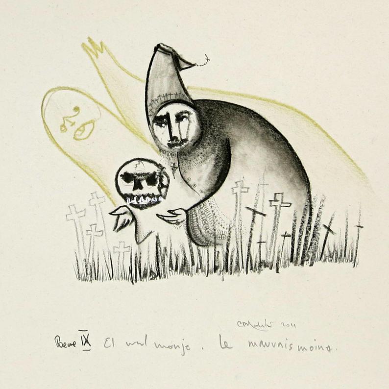 794x794 the bad monk le mauvais moine the flowers of evil charles etsy - Monk Drawing