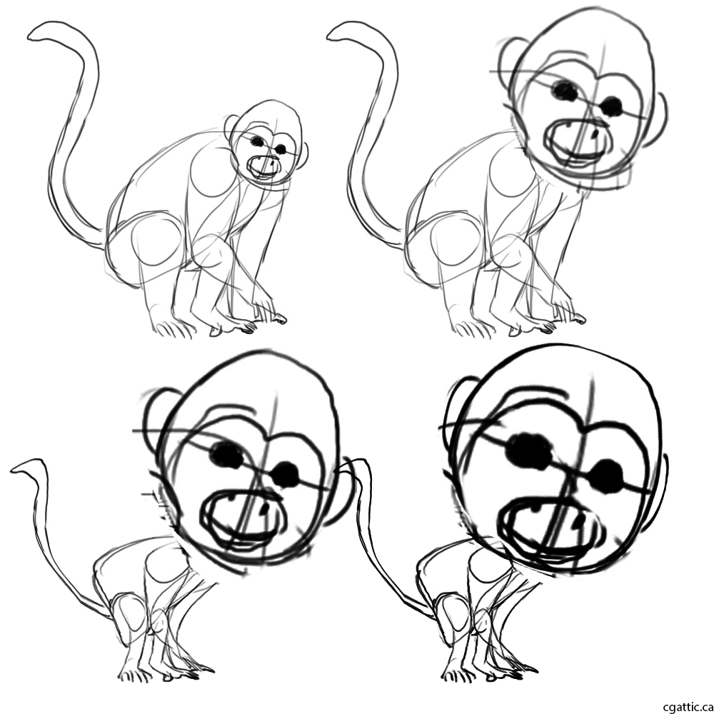 1000x1000 Monkey Cartoon Drawing In Steps With Photoshop - Monkey Cartoon Drawing