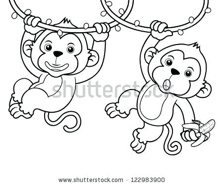 450x374 Monkey Outline - Monkey Cartoon Drawing