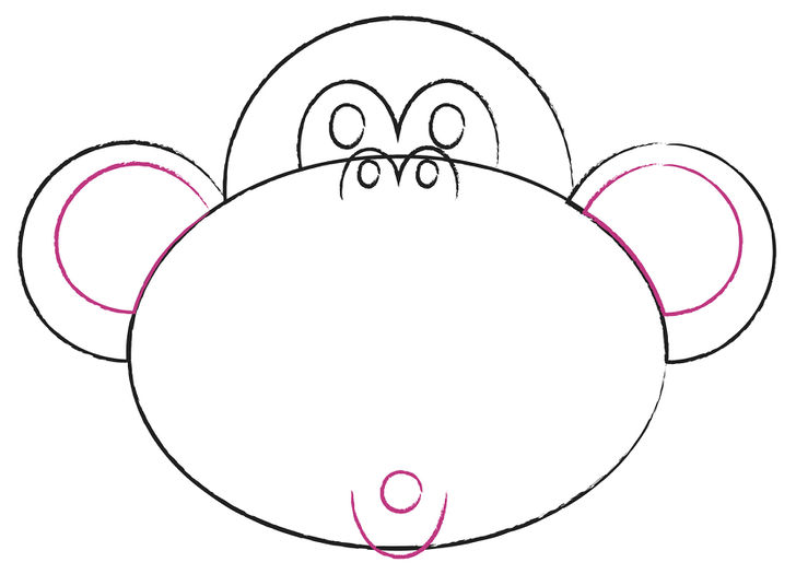 728x525 How To Draw A Cartoon Monkey Face Steps - Monkey Drawing Easy