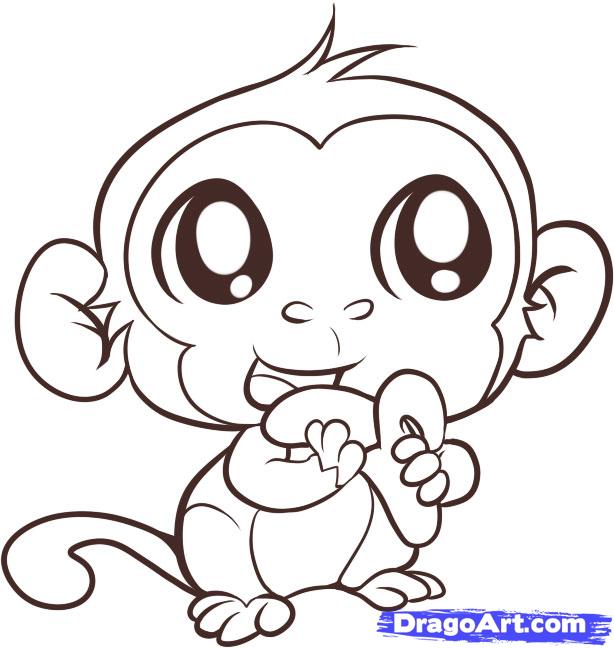 614x648 How To Draw An Easy Monkey, Step - Monkey Drawing Easy