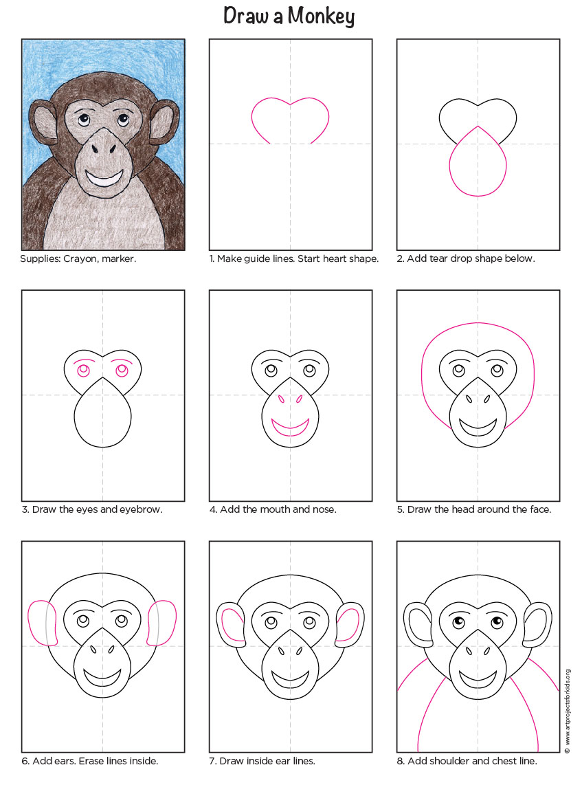 847x1142 Draw A Monkey Art Projects For Kids Bloglovin' - Monkey Drawing Images