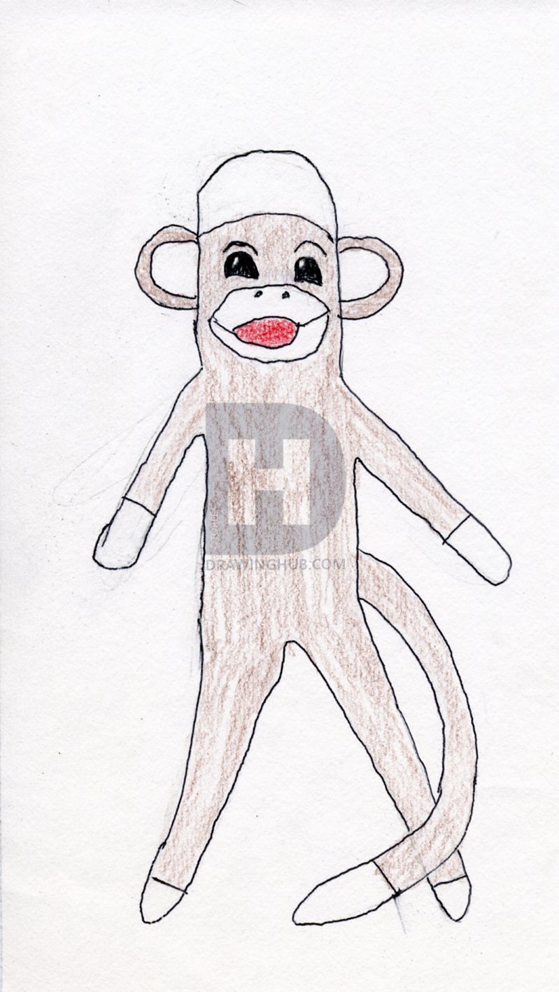 799x1417 How To Draw A Sock Monkey, Step - Monkey Drawing Step By Step