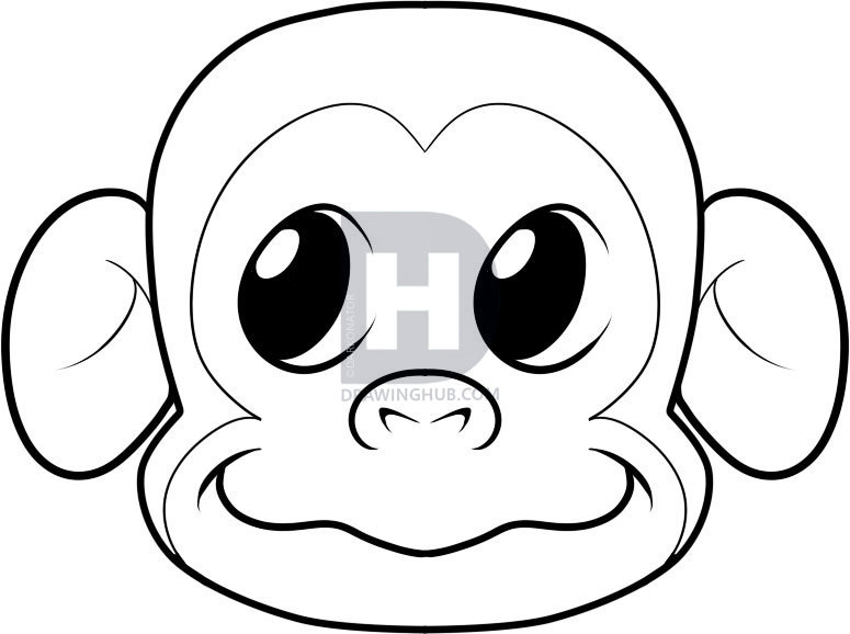 775x578 How To Draw A Monkey Face, Step - Monkey Face Drawing