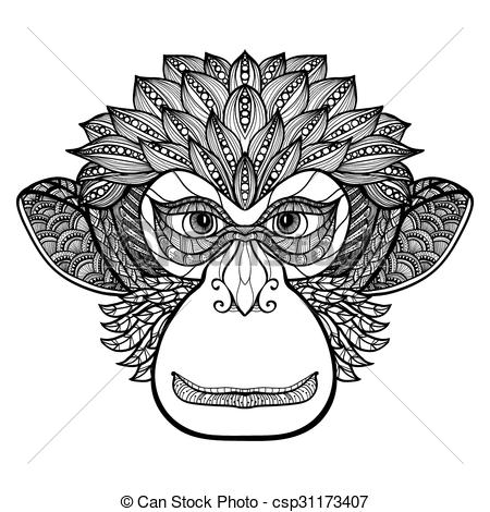450x470 monkey doodle face doodle front view monkey face with decorative - Monkey Face Drawing