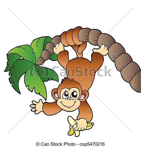 450x470 Monkey Hanging On Palm Tree - Monkey Hanging From Tree Drawing