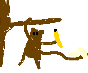 300x250 Monkey Hanging From A Tree With A Bananna Drawing - Monkey Hanging From Tree Drawing