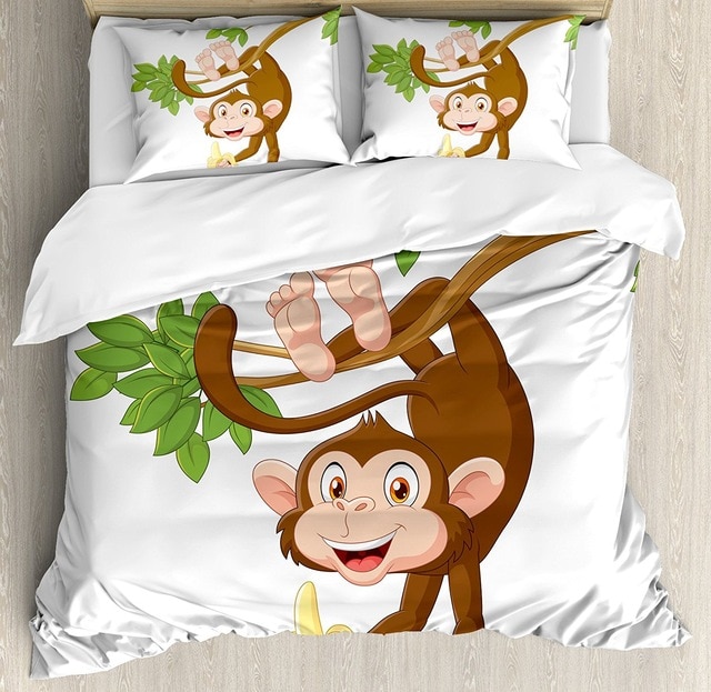 640x623 Jungle Duvet Cover Drawing, Cartoon Duvet Cover Set Funny - Monkey Hanging From Tree Drawing