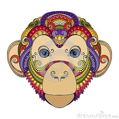 400x400 vector ornate monkey head malpchu tygrysek tattoo - Monkey Head Drawing