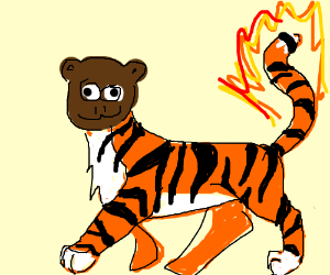 300x250 Monkey Head On Tiger Body, Tail On Fire Drawing - Monkey Head Drawing