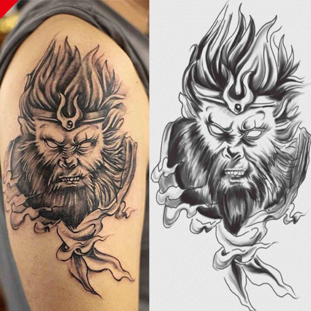 640x640 Monkey King Sun Wukong Temporary Tattoo Waterproof Body Arm Leg - Monkey King Drawing