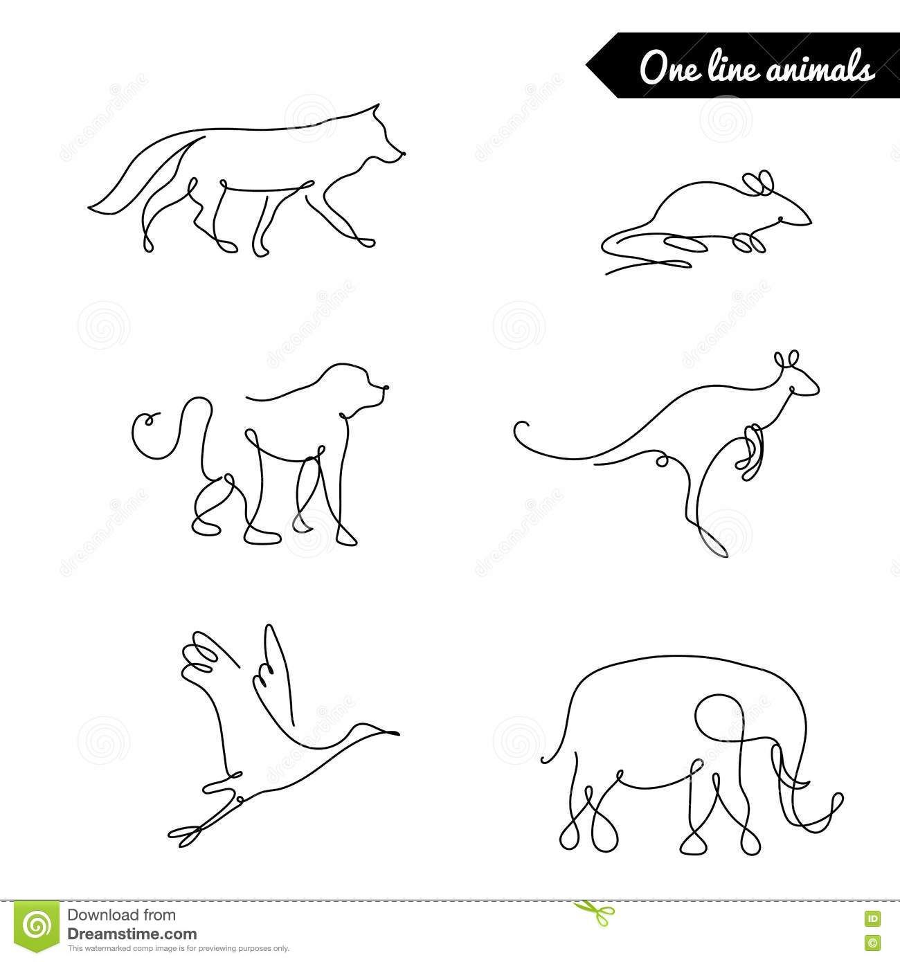 1300x1390 One Line Animals Fox Wolf Kangaroo Monkey Mouse Elephant Logo - Monkey Line Drawing