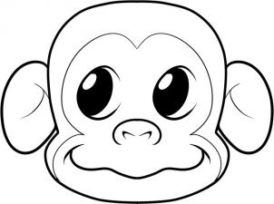 302x225 How To Draw Monkey Step - Monkey Outline Drawing