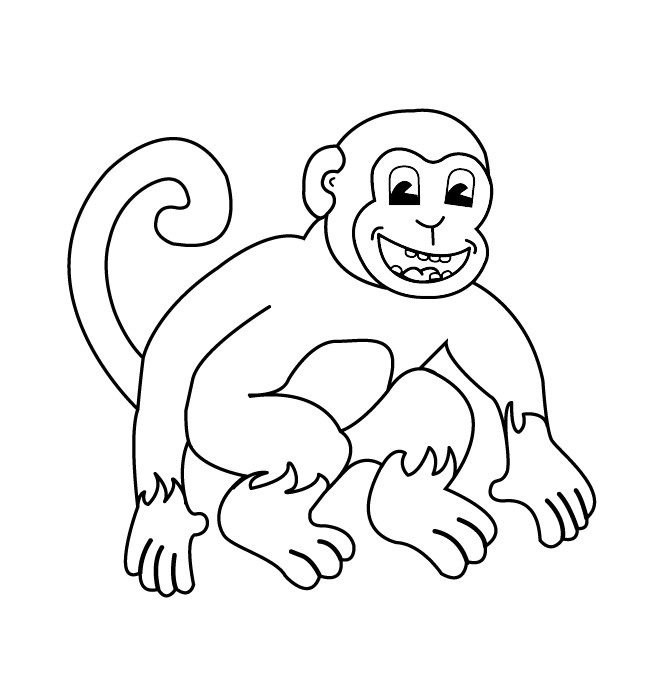 650x700 Outline Of Monkey - Monkey Outline Drawing