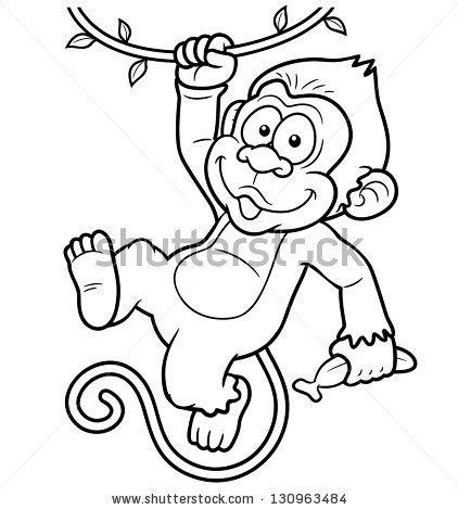 422x470 Cartoon Monkey Outline - Monkey Outline Drawing