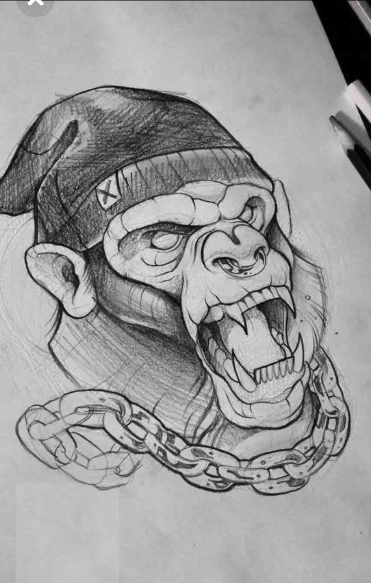 750x1177 Skull Cap Monkey Art More Tattoo Sketches, Tattoos, Monkey - Monkey Skull Drawing
