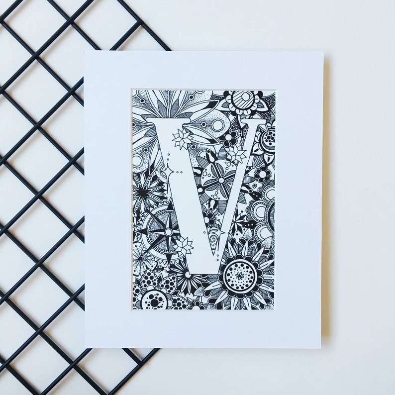 794x794 personalised letter art monogram letter hand drawn initial etsy - Monogram Drawing