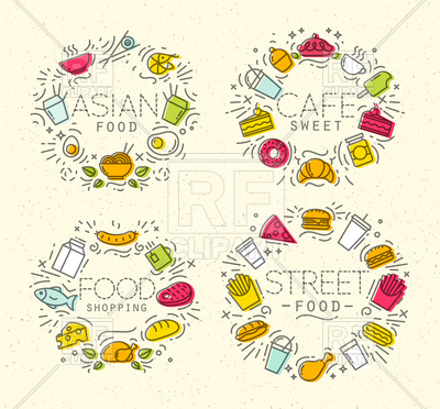 400x372 Food Flat Monogram In Retro Style Drawing With Brown Lines - Monogram Drawing