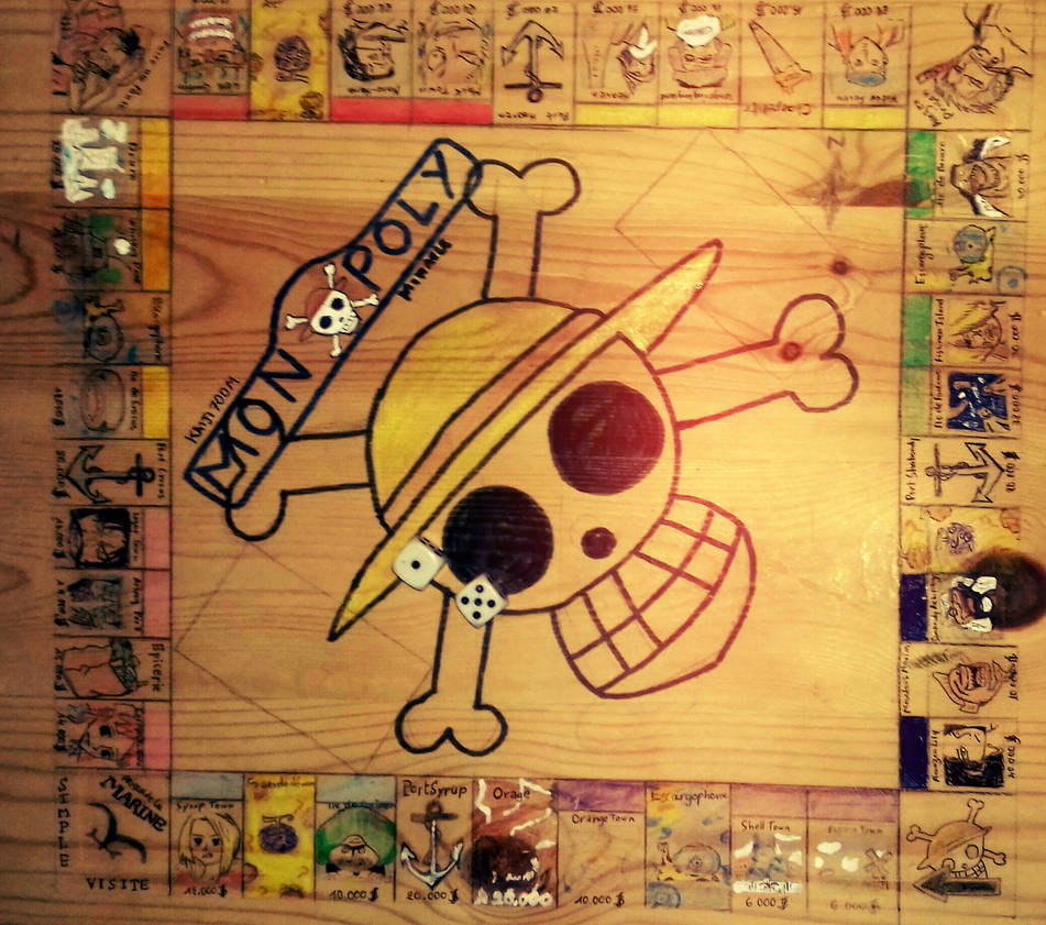 951x841 one piece monopoly board drawing on wood - Monopoly Drawing