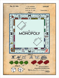225x300 monopoly board game patent print colorized art drawing poster - Monopoly Drawing