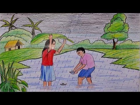 480x360 How To Draw Rainy Season Scenery Step - Monsoon Drawing