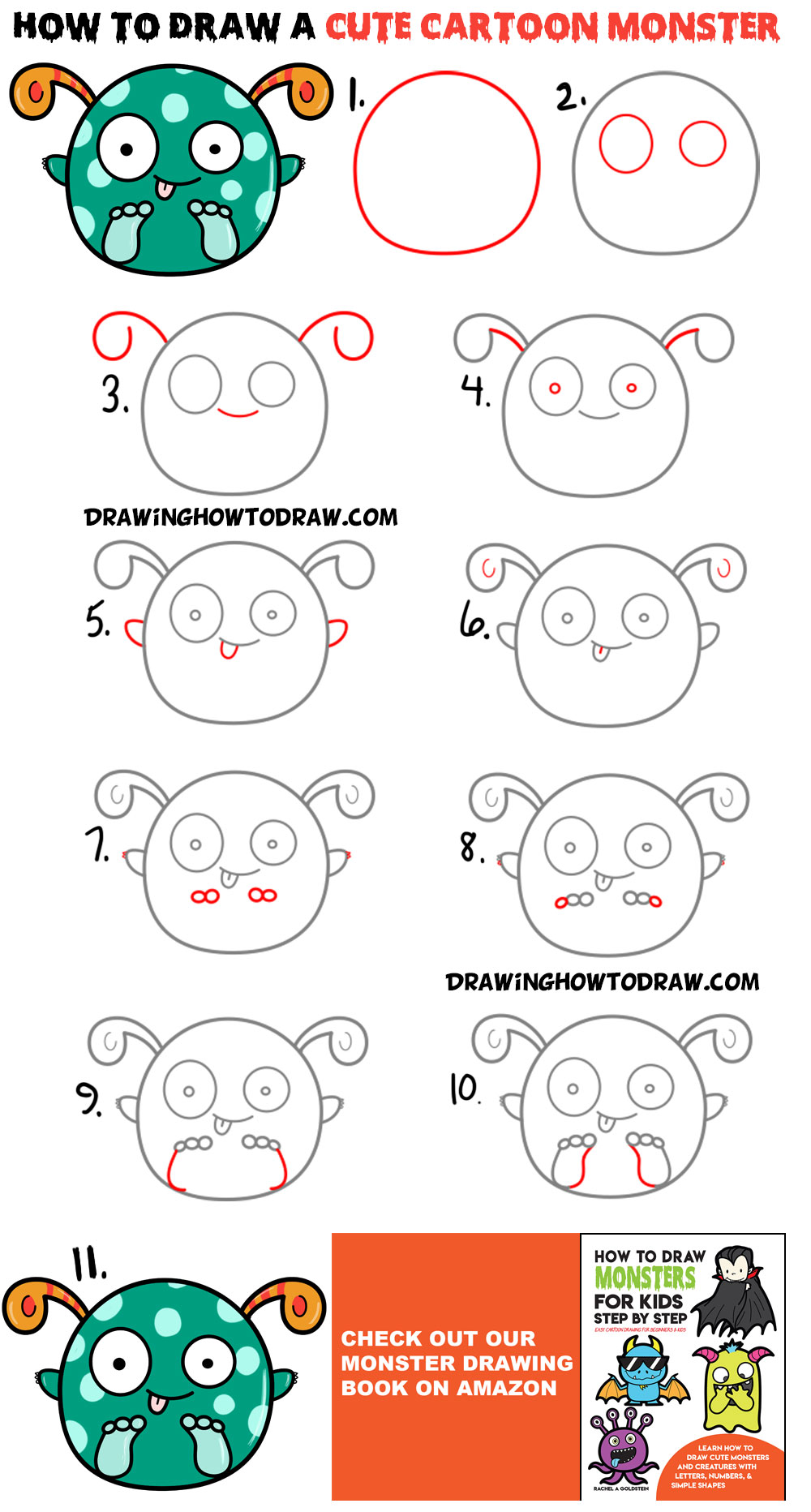 1000x1864 How To Draw A Cute Cartoon Monster - Monster Drawing For Kids