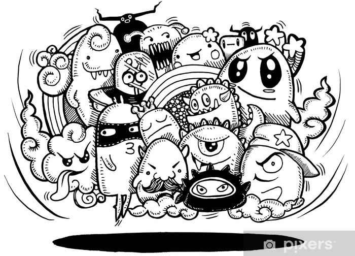 700x504 angry cartoon monster hand drawn crazy doodle monster group - Monster Hand Drawing
