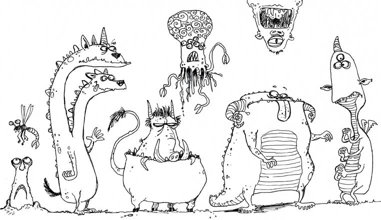 762x441 Monster Drawing Line For Free Download - Monster Line Drawing