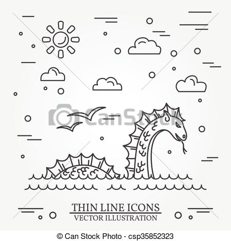 450x470 loch ness monster logo thin line icon for web design - Monster Logo Drawing