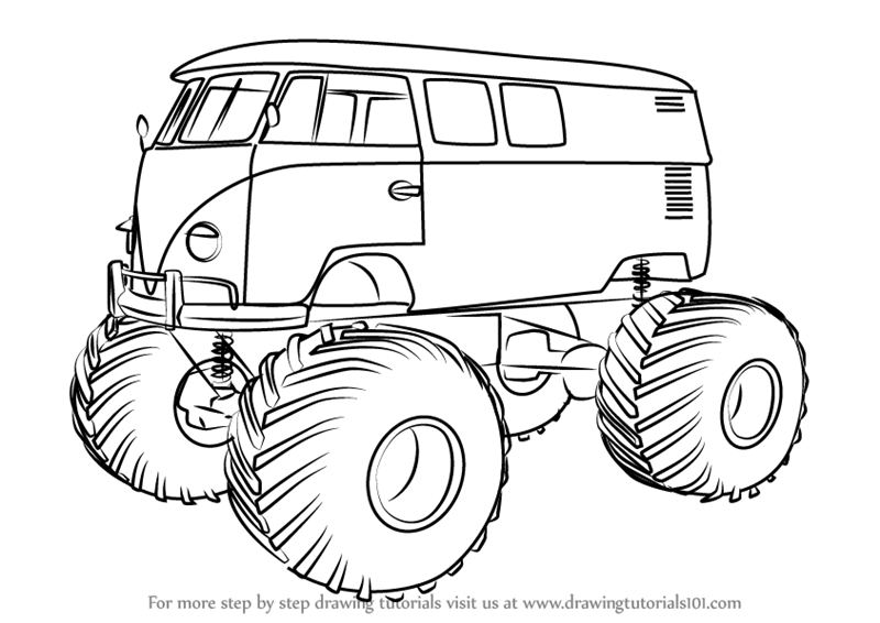 800x566 learn how to draw a volkswagen monster truck - Monster Truck Drawing