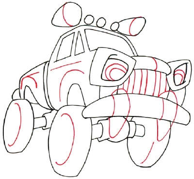 400x369 add eyes and fangs - Monster Truck Drawing